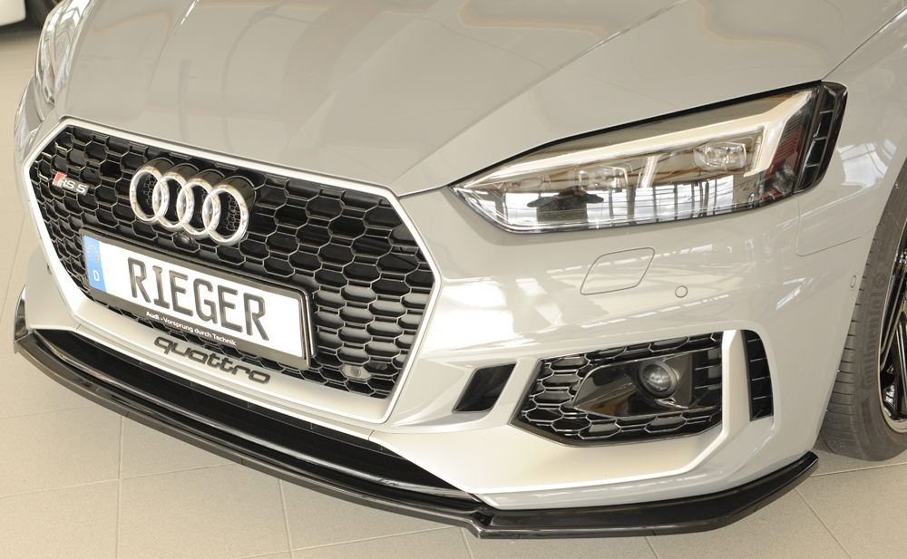Voorspoiler passend voor Audi RS5 B9/F5 Zwart Glans Rieger