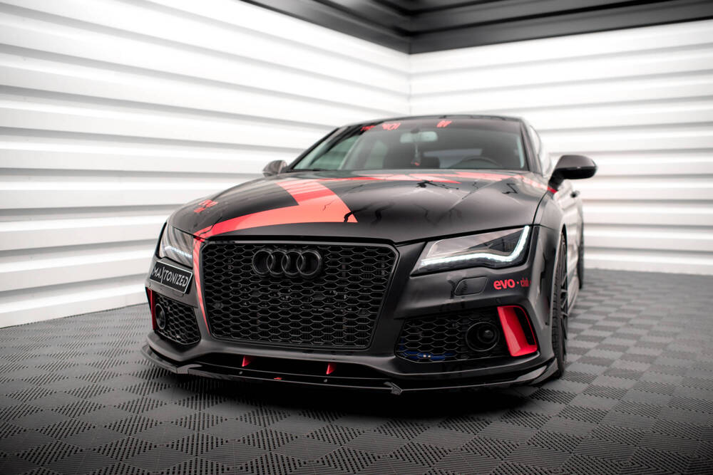 Voorspoiler passend voor Audi A7 C7 met RS7 Look Bumper Maxton Glans Zwart