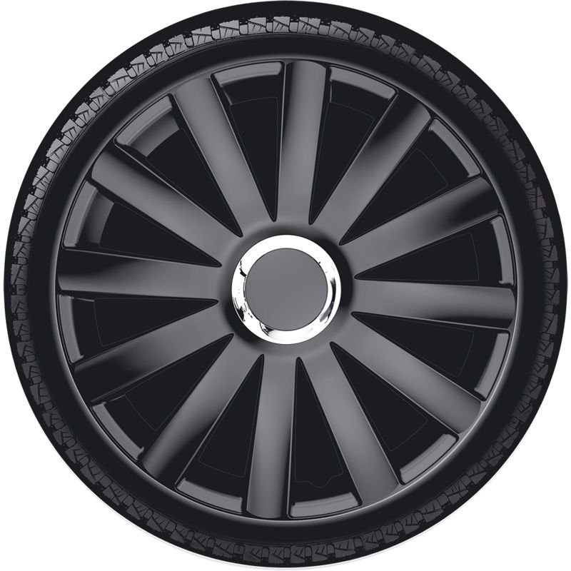 4-Delige Wieldoppenset Spyder 15-inch zwart + chroom ring