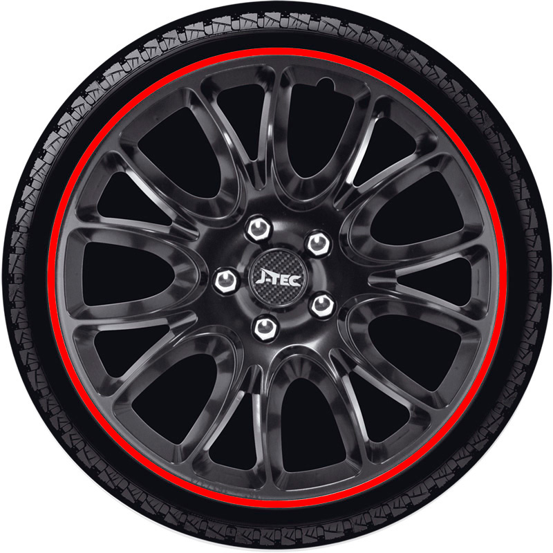 4-Delige J-Tec Wieldoppenset Hero GTR 16-inch zwart/rode rand