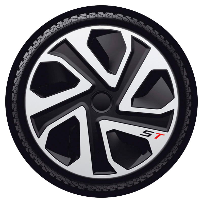 4-Delige J-Tec Wieldoppenset ST 14-inch zilver/zwart