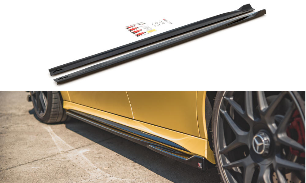 Zijskirts passend voor Mercedes A Klasse W177 A45 S AMG Glans Zwart Maxton