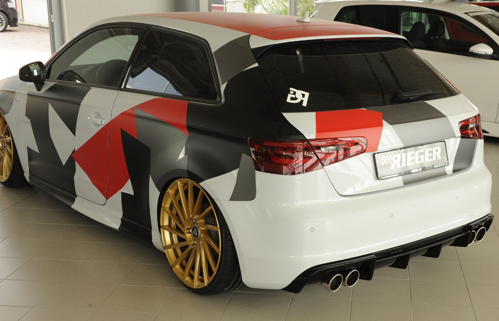 Achterbumper Diffuser passend voor Audi A3 8V 12-16 3deurs/Sportback Glossy black Rieger